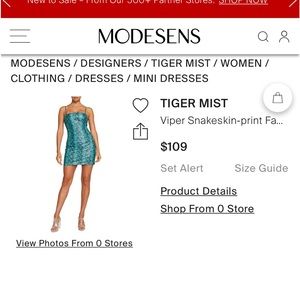 Tiger Mist size small blue leather snake print dress